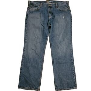 Carhartt Men Relaxed Straight Jeans 38x30 Blue Denim Distressed Workwear Utility